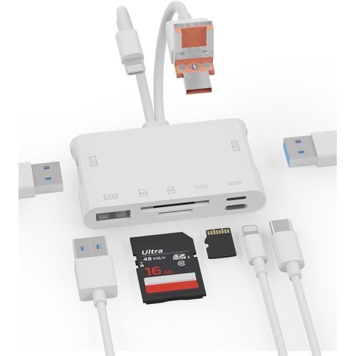 PIAL-Lecteur Carte Sd,Lecteur De Carte Sd 7-En-1 Et Lecteur Car Te Sd Usd C Pour Cartes Micro Sd Et Sd,Lec Teur De Cartes Mémoire Pour I-Phone/I-Pad,Appareils Usb-C Et Usb-A,Prend En Charge Sdhc/Sdxc