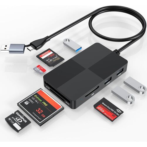 Lecteur de Carte Multiple 8-in-2, Adaptateur de Lecteur de Carte Mémoire USB C USB3.0 pour SD SDXC SDHC CFI MS MMC UHS-I MicroSD MicroSDXC MicroSDHC XD Lecteur de Carte 3 USB3.0 Multi Port Hub