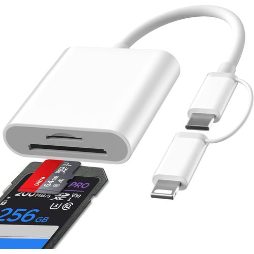 Lecteur Carte SD iPhone, [Apple MFi Certified] 2 en 1 Adaptateur iPhone Carte SD, Adaptateur Carte SD iPhone, Adaptateur SD iPhone, Adaptateur Appareil Photo iPhone