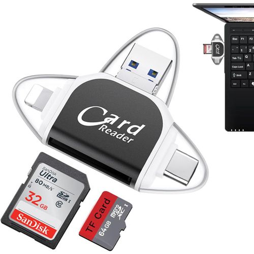 Lecteur de Carte SD Universelle 4 en 1,Lecteur de Carte SD,Lecteur Carte SD Iphone,Lecteur Carte SD,Lecteur SD,Lecteur SD UBS,Lecteur de Carte Mémoire pour Android Phone PC (Noir)