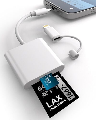 Lecteur de Carte SD pour iPhone, 2 en 2 Adaptateur pour Lecteur de Carte SD USB C, Lecteur d'Adaptateur de Carte SD pour iPhone, Lightning to SD Card Camera Reader pour Cartes SD/SDHC/SDXC