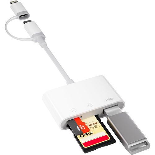 KALANKA-Adaptateur Carte SD 3 en 2 pour iPhone - Connecteur Lightning + USB C vers Lecteur de Carte SD/TF - Compatible avec iPhone 16/15/14/13
