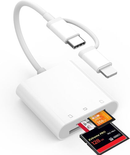 [Certifié Apple Mfi] Lecteur De Carte Sd Compact Flash, 3 En 1 Usb-C Lightning Vers Sd/Micro Sd/Cf, Adaptateur Carte Sd Lecteur De Carte Mémoire Pour Iphone16 15Pro/Max, Ipad,Samsu[ZHB1564]