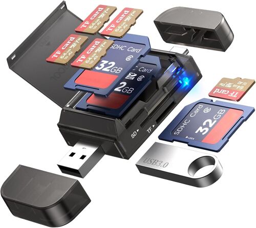 NSIECD-Adaptateur Lecteur de Carte SD/TF 6 en 1 avec Ports USB A et Type-C et emplacements USB 3.0 pour Cartes mémoire Micro SD/SDHC/SDXC/MMC, Compatible avec PC, MacBook,téléphones Android et iPhone
