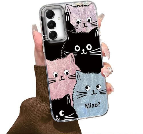 ELVORIX-Coque pour Samsung Galaxy A16 5G/ 4G, Etui avec Chat Coloré Motif, Fine Souple TPU Bumper Antidérapante Rigide Antichoc Protection Housse Femme Fille Mode Elégante Paillette Case