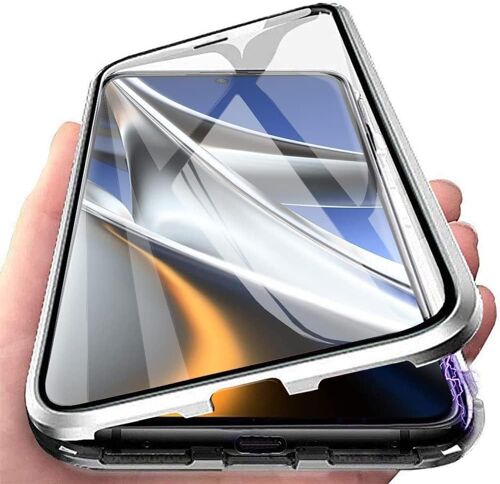 KAL-Coque Magnétique Transparent Compatible Avec Honor Magic 7 Pro, Cover Magnétique Adsorption 360 Degrés Protection Etui Transparent Verre Trempé Plein Écran Housse Bumper Métal Holster Case,Argent