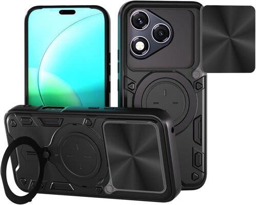 KAL-Coque Pour Honor 400 Lite 5G, Silicone Antichoc Très Mince Pc+Tpu Housse, Militaire Anti-Chute Étui Avec Magnétique Métal Support Et Protection Caméra. Noir