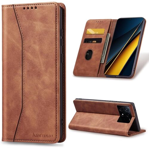 KAL-Coque Pour Xiaomi Poco X6 Pro [Porte Cartes], Étui Portefeuille En Cuir Pu Housse, Stand Réglable Et Protection Antichoc Magnétique Fonction Flip Case Pour Poco X6Pro, Marron