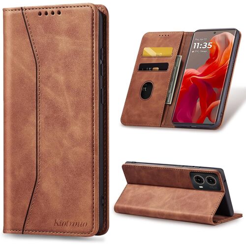 KAL-Coque Pour Motorola Moto G85 [Porte Cartes], Étui Portefeuille En Cuir Pu Housse, Stand Réglable Et Protection Antichoc Magnétique Fonction Flip Case Pour Moto G85, Marron