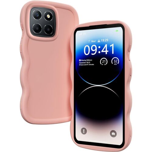 KAL-Coque Pour Honor X8 5G / Honor X6 / Honor 70 Lite, Étui Housse Vague Cadre Forme Bouclée Mignon Liquide Silicone Antichoc - Rose