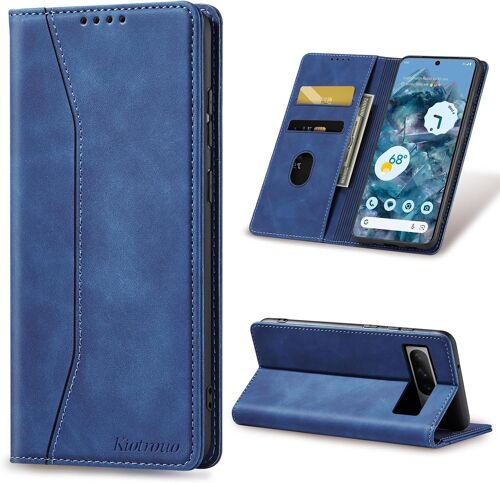 KAL-Coque Pour Google Pixel 8 Pro [Porte Cartes], Étui Portefeuille En Cuir Pu Housse, Stand Réglable Et Protection Antichoc Magnétique Fonction Flip Case Pour Pixel 8Pro, Bleu