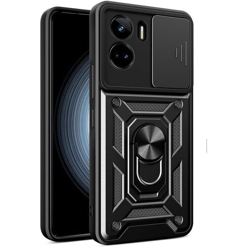 KAL-Coque Pour Honor 90 Lite, Housse En Silicone Souple Tpu/Pc Et Cover Objectif, Étui Avec Support Magnétique Anneau Rotatif À 360 Degrés Case. Noir