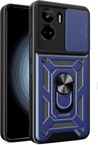 KAL-Coque Pour Honor 90 Lite, Housse En Silicone Souple Tpu/Pc Et Cover Objectif, Étui Avec Support Magnétique Anneau Rotatif À 360 Degrés Case. Bleu