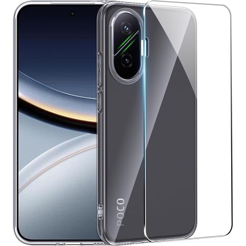 KALANKA-Coque pour Xiaomi Poco F7 +1x Film de Protection, Anti-jaunissement, Antichoc et Résistant aux Rayures, CEtui Ultra-Mince en TPU Souple pour Poco F7 Coque