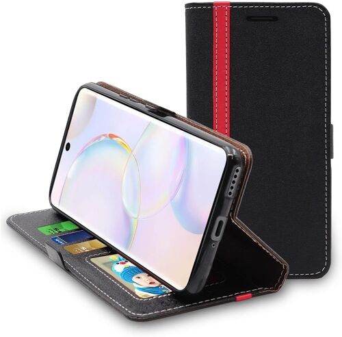 KAL-- Coque Pour Honor 50, Etui Portefeuille Protection, Housse Pochette Pu Cuir Porte Carte, Noir/Rouge