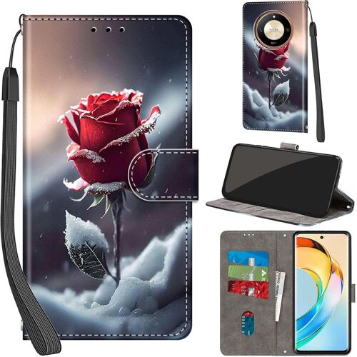 KAL-Coque Pour Honor Magic 6 Lite 5G, Etui Protection Housse Premium En Cuir Pu Portefeuille, [Ranges Cartes] [Fonction Support] Pochette Pour Honor Magic 6 Lite, Roses