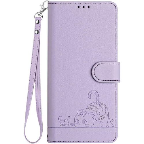 KALANKA-Coque pour Xiaomi 11 Lite 5G NE/Xiaomi Mi 11 Lite Étui Portefeuille, Mignon Chat Embossée Premium PU Cuir Flip Antichoc Housse avec Support/RFID Blocage/Fentes pour Cartes, Violet