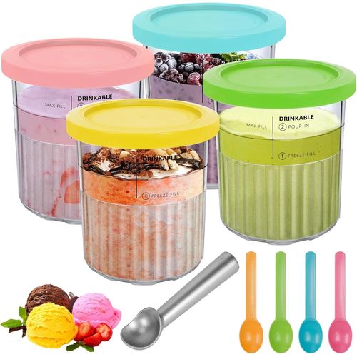 lbgwp60-Récipient À Crème Glacée Creami Deluxe, Nc501 Nc500 Série 680 Ml, Lot De 4 Accessoires De Sorbetière , Passe Au Lave-Vaisselle, Parfait Pour Les Amateurs De Crème Glacée