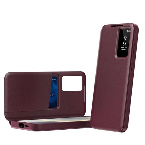 Étui Cuir Smart View Avec Emplacement Carte Pour Samsung Galaxy S25 5g, Rouge