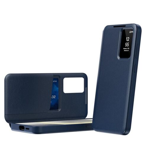Étui cuir Smart View avec emplacement carte pour Samsung Galaxy S25 5G, Bleu