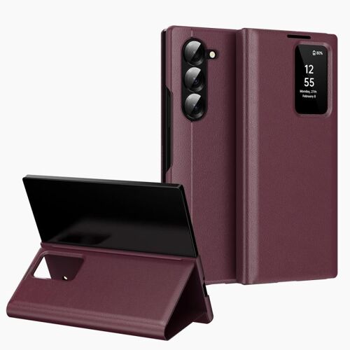 Étui Cuir Smart View Avec Emplacement Carte Pour Samsung Galaxy Z Fold5 5g, Rouge