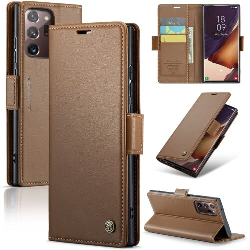 Étui Cuir Rfid Antivol Pour Samsung Galaxy Note 20 Ultra - Caseme 023 Avec Boucle Papillon Et Texture Litchi, Brun