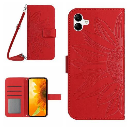 Étui En Cuir Pour Samsung Galaxy A07 5g, Effet Peau De Pêche, Motif Tournesol, Rouge