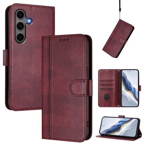 Étui En Cuir Rétro Pour Samsung Galaxy S25/S24 5g Avec Boucle, Vin Rouge