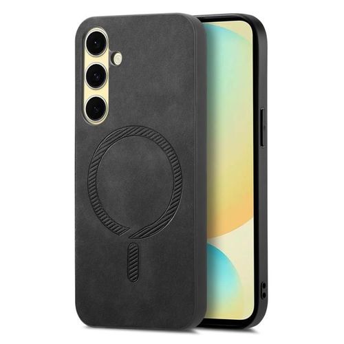 Coque Pu Magsafe Pour Samsung Galaxy A56 5g - Rétro Unie, Noir