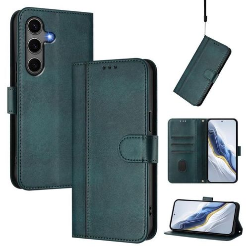 Étui En Cuir Rétro Pour Samsung Galaxy S25+ / S24+ 5g Avec Boucle, Vert Foncé