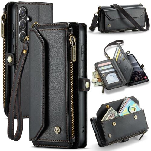 Étui Portefeuille Rfid En Cuir Pour Samsung Galaxy S24 Fe 5g - Caseme C36 Avec Emplacements Pour Cartes Et Fermeture Éclair, Noir