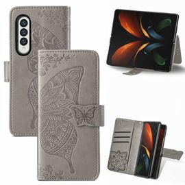 Étui En Cuir Pour Samsung Galaxy Z Fold5, Motif Papillon Et Fleurs, Gris