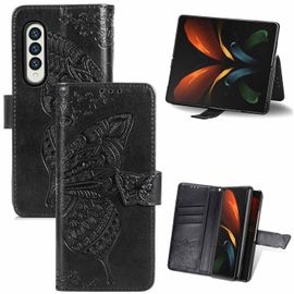 Étui En Cuir Pour Samsung Galaxy Z Fold5, Motif Papillon Et Fleurs, Noir