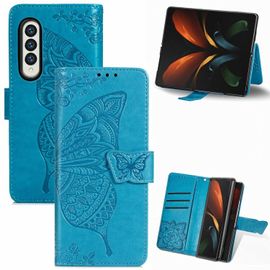 Étui En Cuir Pour Samsung Galaxy Z Fold5, Motif Papillon Et Fleurs, Bleu