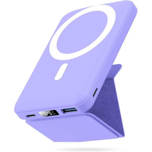 Magnetic External Battery, Compatible With Magsafe, 10000 Mah Wireless Power Bank Quick Charge Pd 22.5w With Foldable Stand, Led Display, For Iphone 16/15/14/13/12/Pro/Pro (Purple)