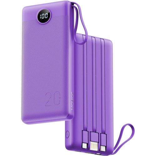 Subzonal-Vrurc Batterie Externe 20000mah Power Bank Usb C 20w Avec Câbles Et Led Display Batterie Portable 4 Sorties Compatible Avec Iphone, Huawei, Samsung Téléphone Tablet (Violet)