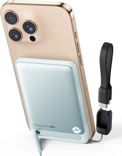 Qi2-Certificat 20w Batterie Externe, 5000mah Magnetique Power Bank, Charge Rapide Powerbank Travel Essentials, Batterie Portable Mince Compatible Avec Iphone 16 15 14 13 12 Pro Max Bleu