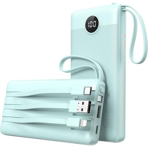 Batterie Externe 10000mah Avec 4 Câbles Intégrés,5 Sorties Et 4 Entrées Batterie Portable Puissante,Battery Pack De Voyage Chargeur Externe Compatible Avec Iphone/Samsung/Android