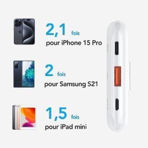 Batterie Externe 10000mah Mini Power Bank - Batterie Externe Charge Rapide 22.5w Veektomx Power Bank Usb-C Compact Pour Iphone Samsung (Blanc)