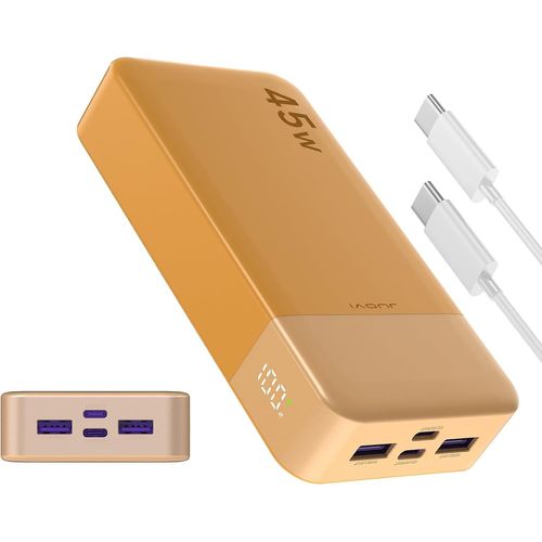Batterie Externe Rapide, Batterie Externe 45w, Power Bank 20000mah, Batterie Externe Usb C Charge, Pd Et Qc Charge 4-Ports, Avec Affichage Led Pour Laptop, Samsung Iphone 16 15 Pro (Orange)