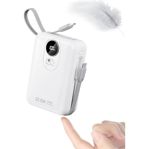 Batterie Externe 20000mah Avec Câble Intégré : 35w Power Bank À Charge Rapide Pour Téléphone Portable, Batterie Usb C (Input & Output), Chargeur Portable Avec 4 Sorties Et 2 Entrées