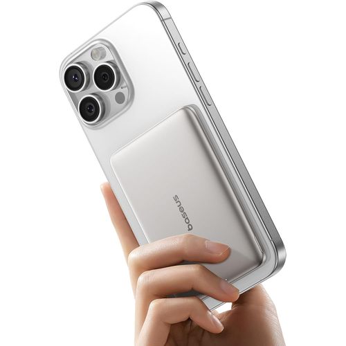 Magsafe Power Bank Ultra Slim Powerbank Magnétique Ultra Légère Pour Iphone 16/15/14, 5000 Mah, Usb-C Pd 20 W, Mini Sans Fil, Avec Écran Led, Couleur Titane[Bat950334]