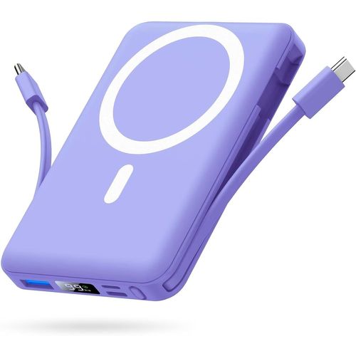 For Batterie Externe Iphone Magnétique, Compatible Avec Magsafe 10000mah Sans Fil Power Bank Charge Rapide Avec 2 Câbles Intégrés Affichage Led Compatible Iphone 16/15/14/13/12/Pro/Pro Max[Z173]