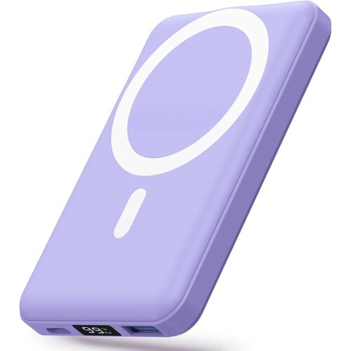 External Battery For Iphone, 10000 Mah Magnetic Power Bank Quick Charge 22.5w With Usb-C Led Screen Mag-Safe Portable Charger Compatible For Iphone16/15/14/13/12 Series (Purple)