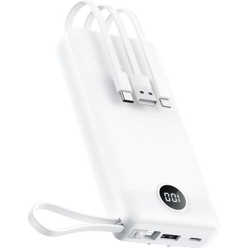 Batterie Externe 20000mah ¿ Power Bank Haute Capacité Avec 4 Câbles Intégrés - Batterie Externe Charge Rapide Veektomx 5 Ports Usb Pour Iphone, Samsung - Compacte Pour Voyage/Randonnée/Camping (Blanc