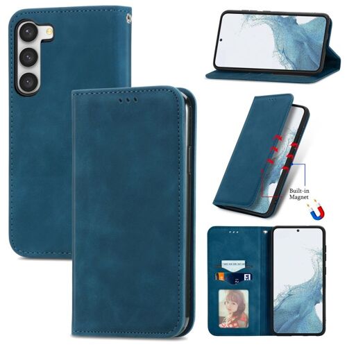 Étui En Cuir Rétro Magnétique Pour Samsung Galaxy S23 5g, Bleu