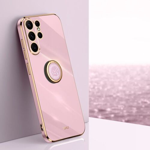 Coque Xinli 6d En Tpu Pour Samsung Galaxy S24 Ultra 5g Avec Support, Cerise Violette