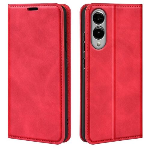 Étui En Cuir Rétro Avec Ventouse Magnétique Pour Samsung Galaxy S25 Edge 5g, Rouge
