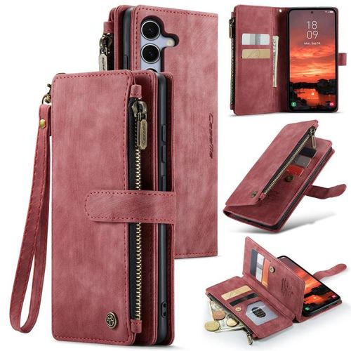 Étui Portefeuille En Cuir Avec Zip Pour Samsung Galaxy S25 5g - Caseme C30, Rouge