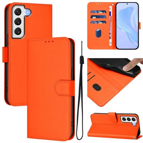 Étui En Cuir Uni Avec Cordon Pour Samsung Galaxy S22 5g, Orange